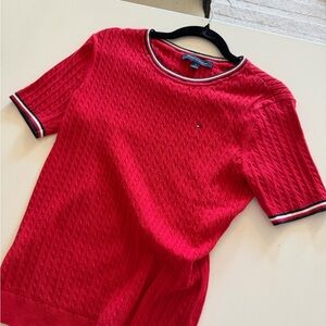 Tommy Hilfiger Bright Red Cable Knit Short Sleeve Top